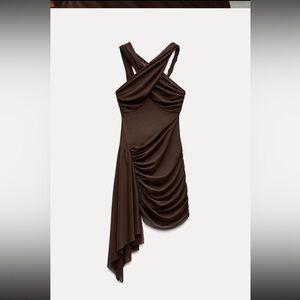 Zara Asymmetric Draped Tulle Dress